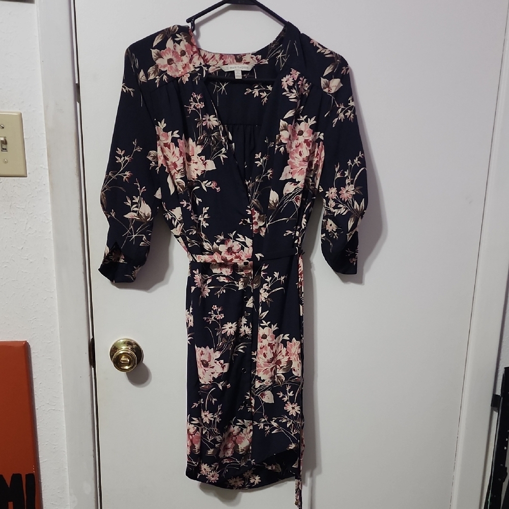 41 Hawthorn Pink Wrap Tie Front Dress with Bishop Sleeves